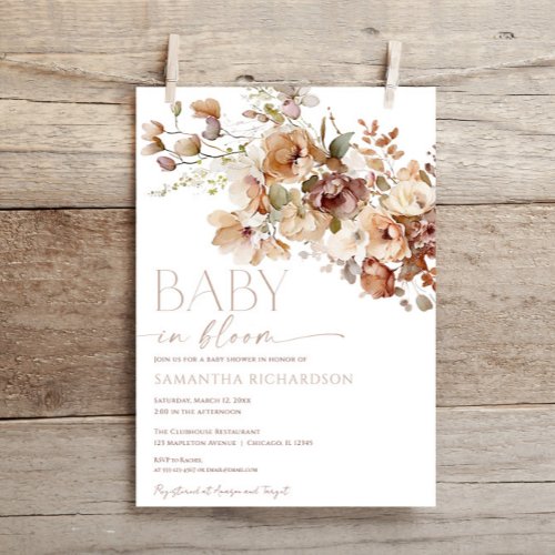 Boho fall floral baby bloom baby shower invitation