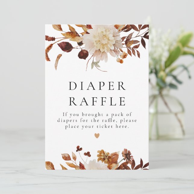 Boho Fall Floral Baby Shower Diaper Raffle Sign Invitation (Standing Front)