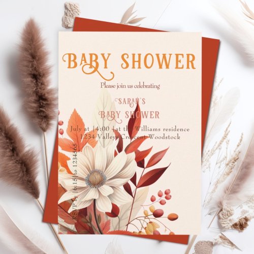 Boho fall floral Baby shower  Invitation