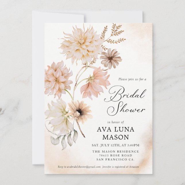 Boho Fall Floral Bridal Shower Invitation (Front)