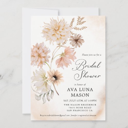 Boho Fall Floral Bridal Shower Invitation