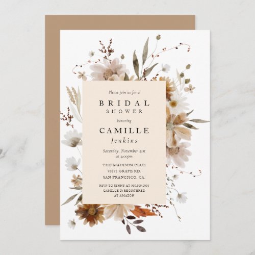 Boho Fall Floral Bridal Shower Invitation