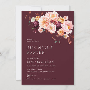 boho fall floral burgundy the night before invitation