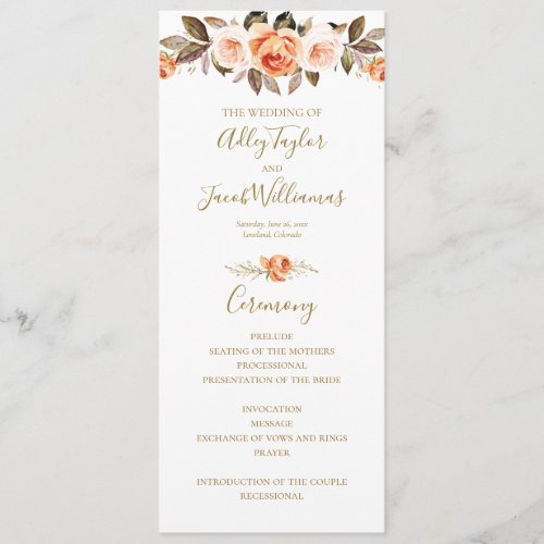 Boho Fall Floral Burnt Orange Wedding Program