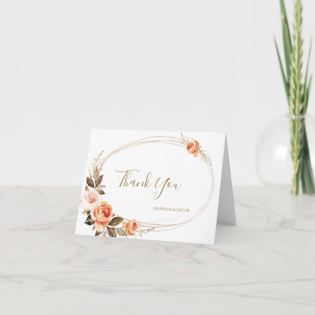 Boho Fall Floral Burnt Orange Wedding Thank You Card (Front)