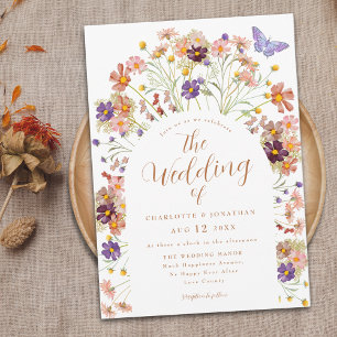 Boho Fall Floral Butterfly Wedding Invitation