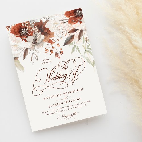 Boho Fall Floral Elegant Script The Wedding Of Invitation