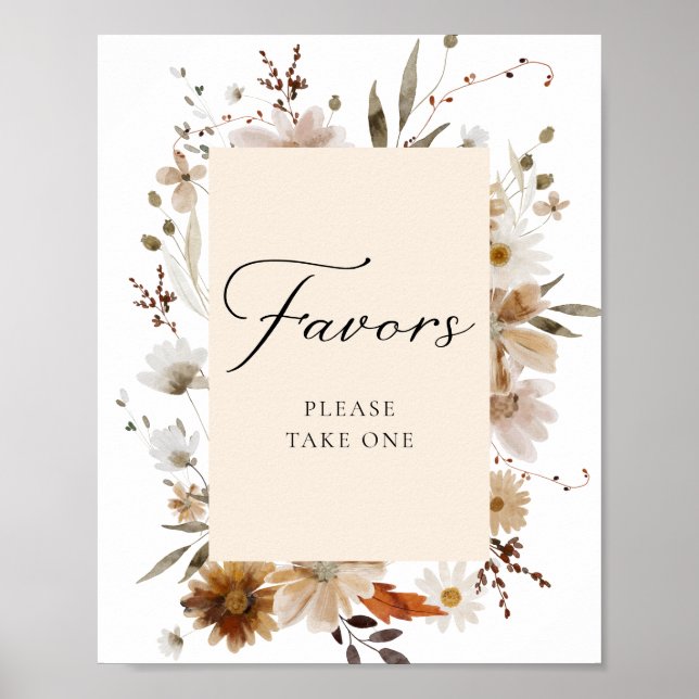 Boho Fall Floral Favors Party Poster (Front)