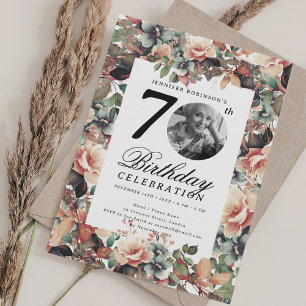 Boho Fall Floral Garden Photo 70th Birthday  Invitation