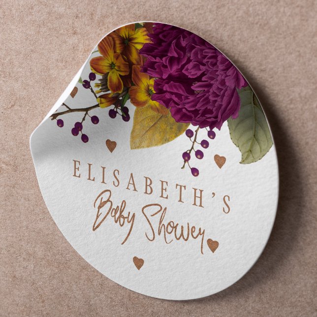 Boho fall floral gender neutral baby shower classic round sticker (Creator Uploaded)