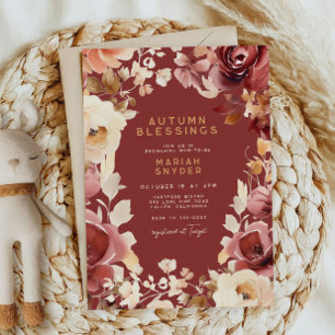 Boho Fall Floral Gold Cream Scarlet Baby Shower Invitation