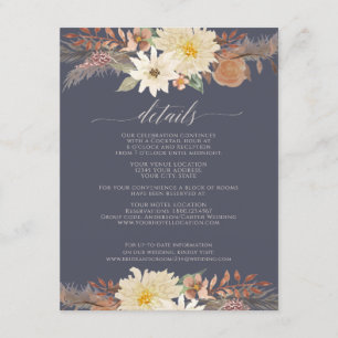 BOHO Fall Floral Leaf Navy Blue Watercolor Flowers Enclosure Card