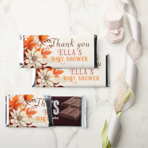 Boho fall floral leaves baby shower hershey bar favors