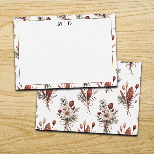 Boho Fall Floral Monogramm  Note Card (Creator Uploaded)