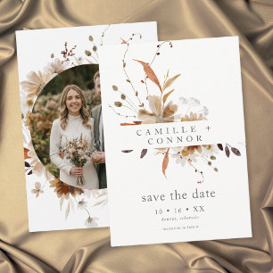 Boho Fall Floral Neutral Rustic Photo Wedding Save The Date