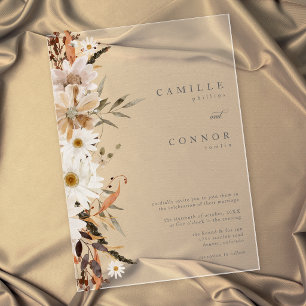Boho Fall Floral Neutral Rustic Wedding Acrylic Invitations