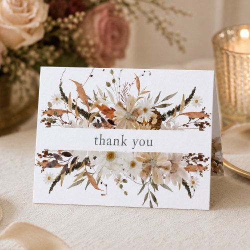 Boho Fall Floral Neutral Rustic Wedding Letterpress Thank You Card