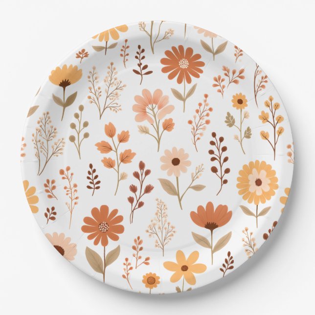 Boho Fall Floral Paper Plates (Front)