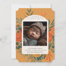 Boho Fall Floral Photo Birth Announcement
