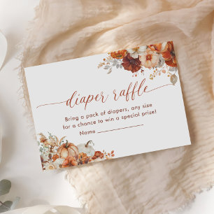 Boho Fall Floral Pumpkin Baby Shower Diaper Raffle Enclosure Card