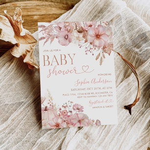 Boho Fall Floral Pumpkin Baby Shower Invitation