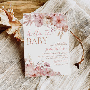 Boho Fall Floral Pumpkin Baby Shower Invitation