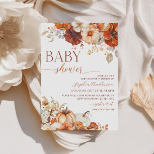 Boho Fall Floral Pumpkin Baby Shower Invitation