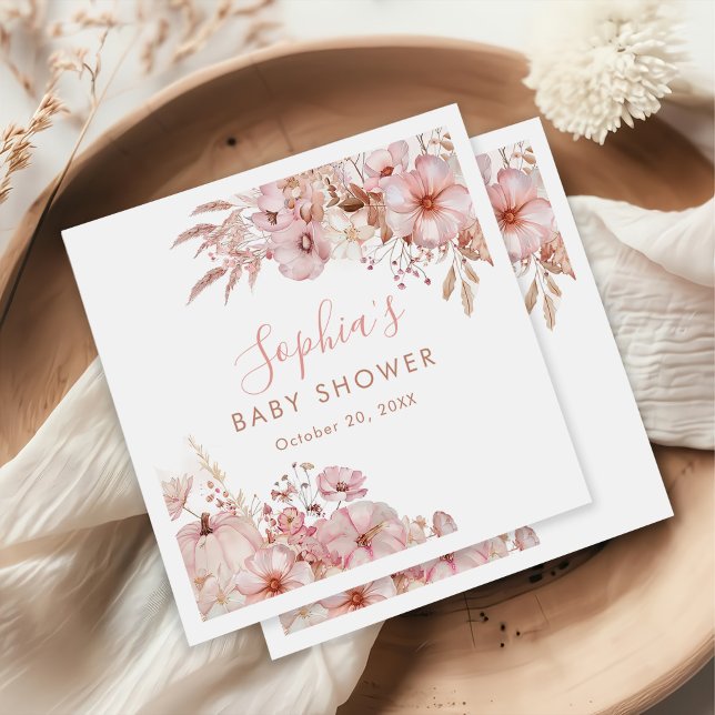 Boho Fall Floral Pumpkin Baby Shower  Napkins (Creator Uploaded)