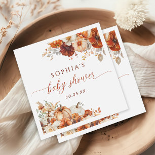 Boho Fall Floral Pumpkin Baby Shower Napkins