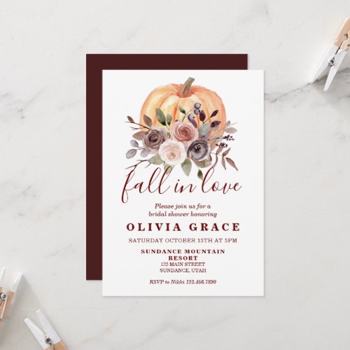 Boho fall floral Pumpkin Bridal Shower Invitation