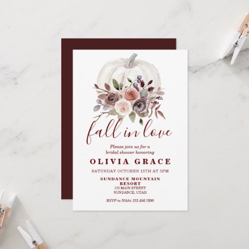 Boho fall floral Pumpkin Bridal Shower Invitation