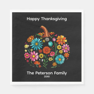 Boho Fall Floral Pumpkin Thanksgiving Napkins