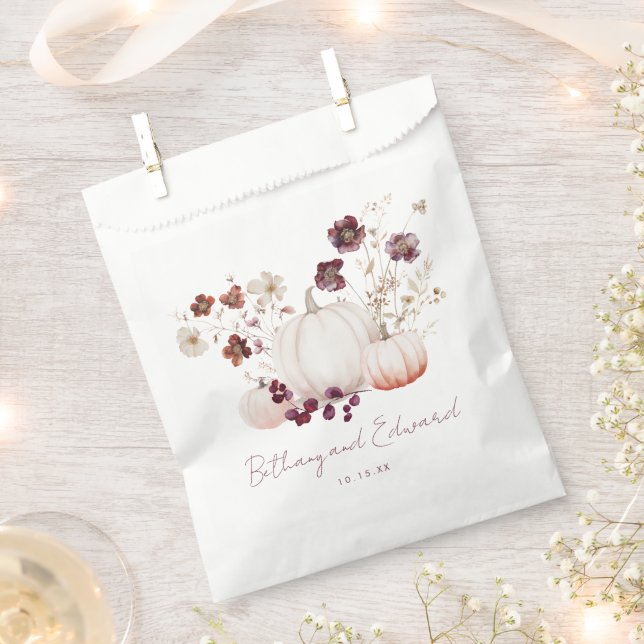 Boho Fall Floral Pumpkin Wedding Favor Bag (Clipped)