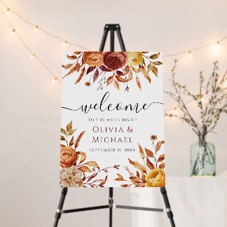 Boho Fall Floral Rustic Flowers Wedding Welcome Foam Board