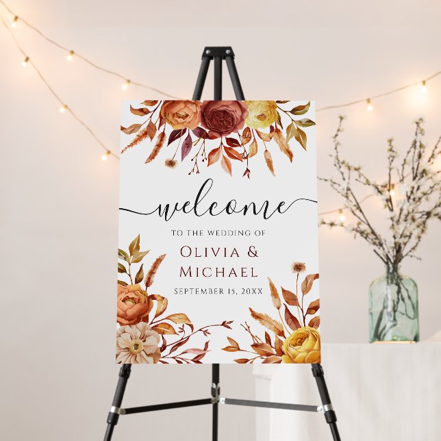 Boho Fall Floral Rustic Flowers Wedding Welcome Foam Board (In Situ (Stand))