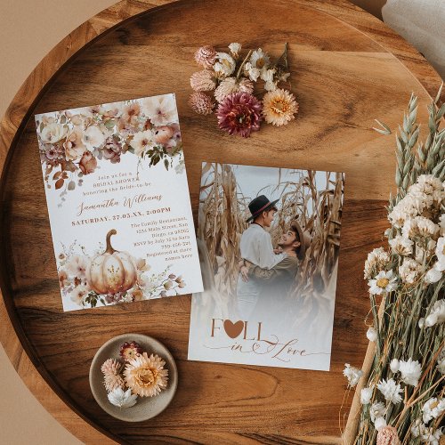 Boho Fall Floral Rustic Photo Bridal Shower Invitation