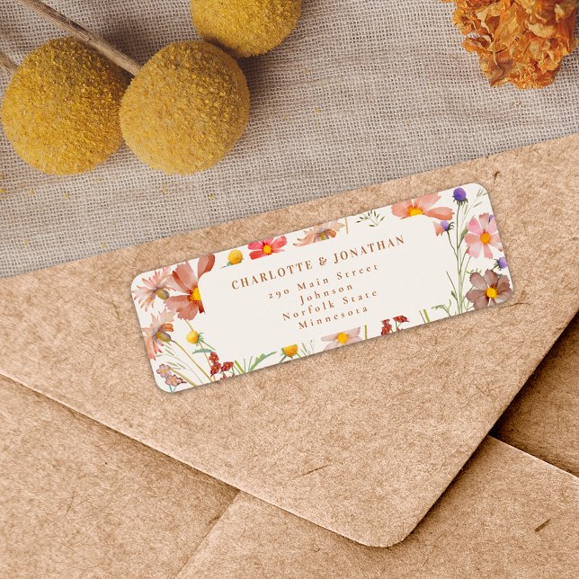 Boho Fall Floral Terracotta Beige Wedding Label (Terracotta burnt orange beige Rustic Wildflower boho fall Wedding return address label stickers)