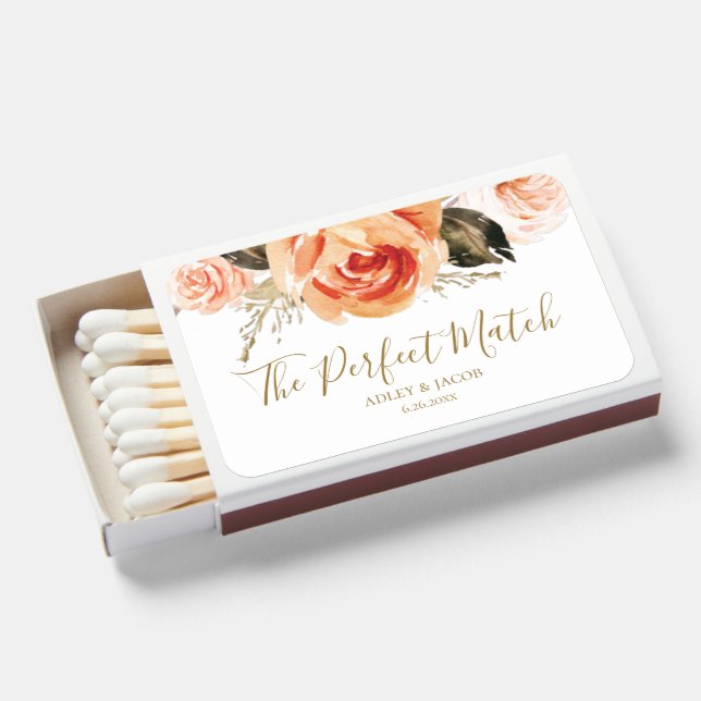 Boho Fall Floral Terracotta Wedding Favor Matchboxes (Front Open)