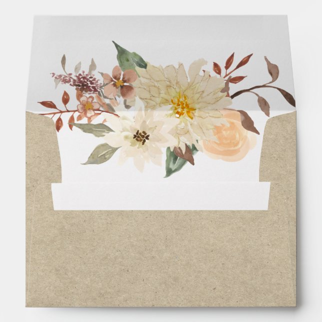 BOHO Fall Floral Watercolor Autumn Leaves Kraft  Envelope (Back (Bottom))