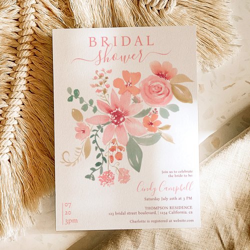 Boho fall floral watercolor bridal shower invitation