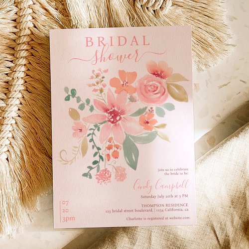 Boho fall floral watercolor bridal shower invitation