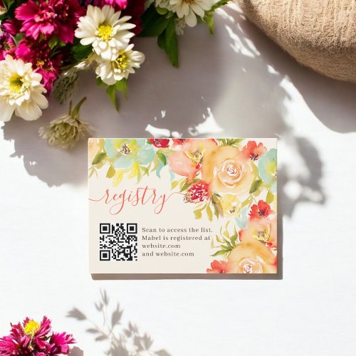 Boho Fall floral watercolor bridal shower registry Enclosure Card