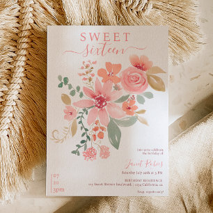 Boho fall floral watercolor chic Sweet 16 Invitation