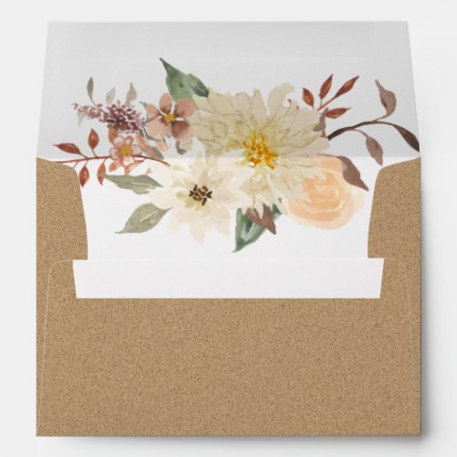 BOHO Fall Floral Watercolor Leaves Dark Kraft  Envelope