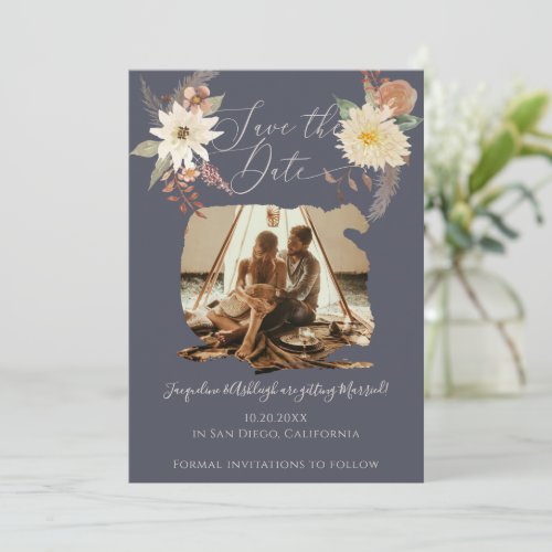 BOHO Fall Floral Watercolor Photo Modern Script Sa Save The Date