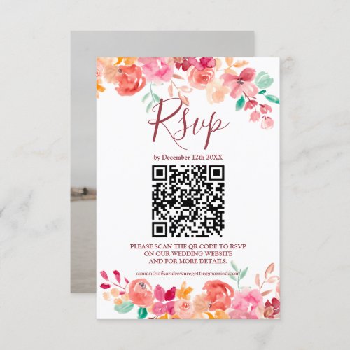 Boho fall floral watercolor photo QR RSVP