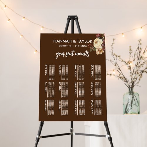 Boho Fall Floral Watercolor Wedding Seating Chart  Foam Board