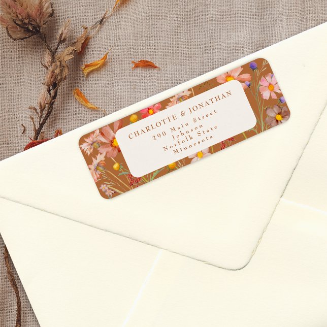 Boho Fall Floral Wedding Label (Terracotta beige cream Wildflower fall Wedding return address label autumn watercolor florals)