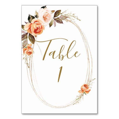 Boho Fall Floral Wedding Table Number