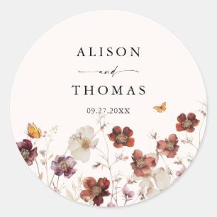 Boho Fall Florals Butterfly Wedding Classic Round Sticker